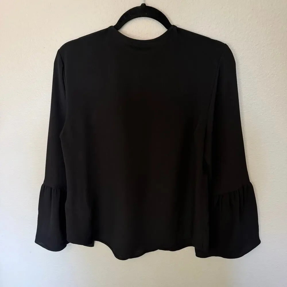 J.Crew Black 100% Silk Bell Sleeve Blouse Women's Size 8